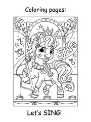Coloring unicorn and lettering sing vector