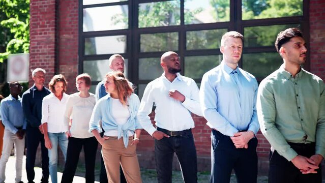 Queue Outdoors. Business People Waiting