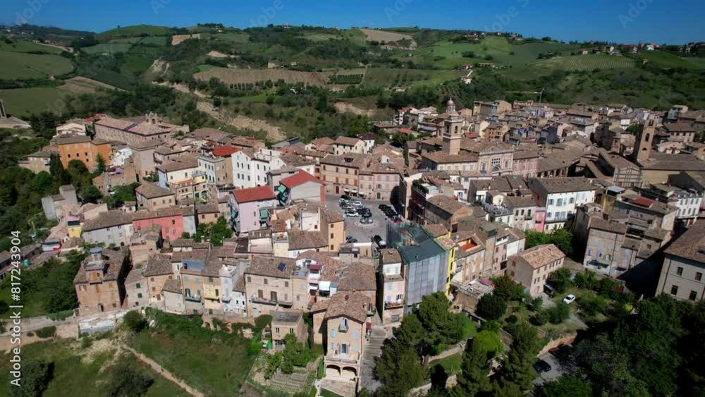 Canvas Prints Italy. Offida - scenic medieval town in Marche region. considered one of the most beautiful italian villages. 4k aerial drone video