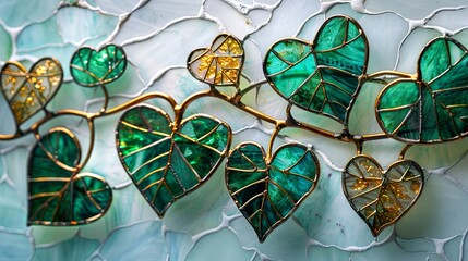 A green leafy vine with gold accents and hearts