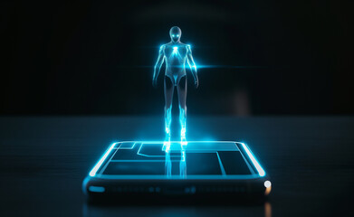 Holographic Phone with Virtual Assistant. Futuristic Vision of Communication.