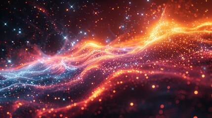An abstract representation of the digital universe against a full-frame digital grid background, with swirling patterns resembling galaxies and stars.