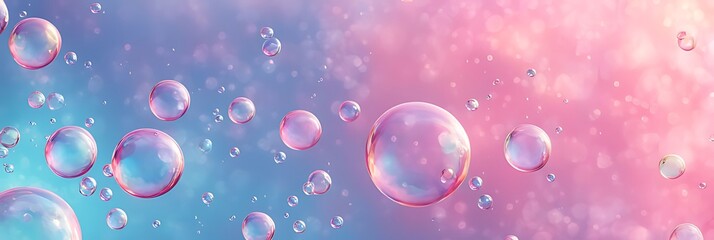  soap bubbles on a pastel background, red pink abstract oil bubbles or face serum background. pink Oil and water bubbles molecule ,pink Bubbles oil or collagen serum for cosmetic product, banner poste