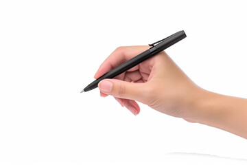 Female hand holding a pen isolated on a white background