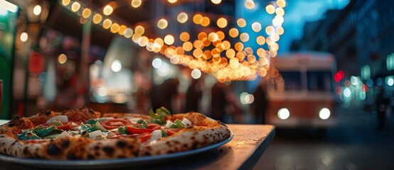 pizzeria pizza shop counter evening illumination