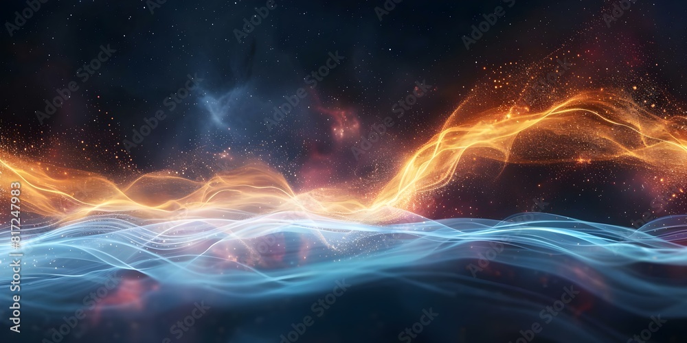 Wall mural golden cosmic particles swirling in abstract space background for astronomy concepts. concept astron