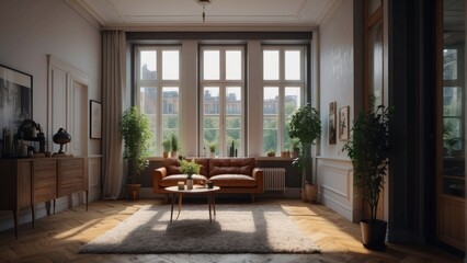 Fototapeta premium Beautiful living room with flowers