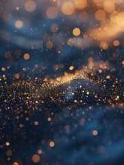 Obraz premium abstract blue and gold background with particles. golden light sparkle and star shape on dark endless space wallpaper. Christmas theme. Shiny texture, galaxy concept - generative ai
