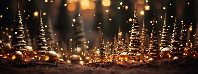 Obraz premium Snow covered winter forest under stormy snowfall and dark sky, seasonal 3D illustration and copy space background