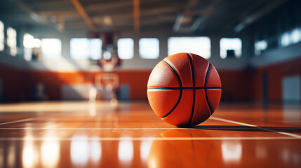 Basketball ball over floor in the gym