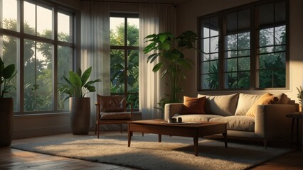 Beautiful living room with flowers