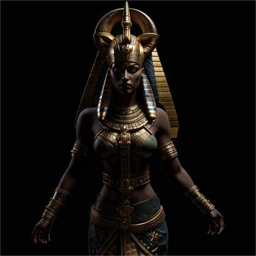 Egyptian goddess cat on a black background.