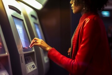 Fototapeta na wymiar Unrecognizable businesswoman withdrawing money from cash machine