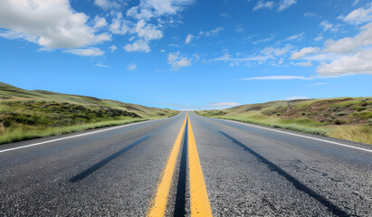 Road to infinity - vacation trip banner with horizon road and sky. Perfect for travel and adventure concepts.