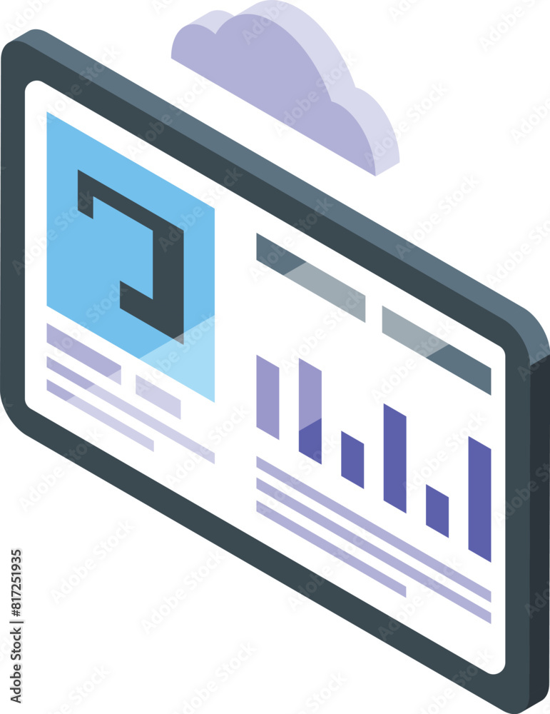 Poster isometric cloud computing concept with digital tablet technology for data analysis. graphs. charts. 