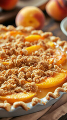 Fresh peach pie topped with streusel