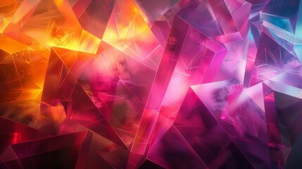 A vivid and colorful abstract image featuring geometric shapes and neon prism lighting, creating a dynamic and energetic visual display.