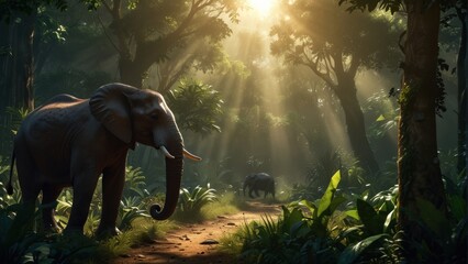 Beautiful elephant wallpaper in tropical forest
