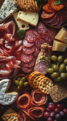 Vertical colorful charcuterie spread