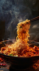 Spicy Sichuan noodles with copy space