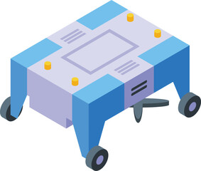 3d isometric representation of an advanced robotic table with small wheels and control buttons