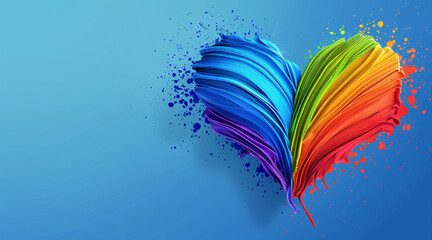 A rainbow heart bursting with colorful stripes, a classic symbol of Pride with copy space for text