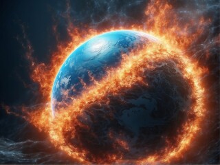 Burning Planet Wrapped in Fiery Flames in Outer Space