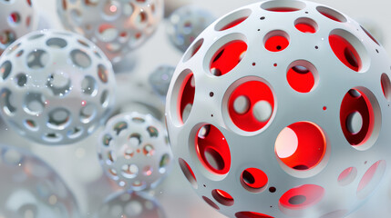 Radiant Cosmos: White Sphere with Red Glowing Holes. Generative AI