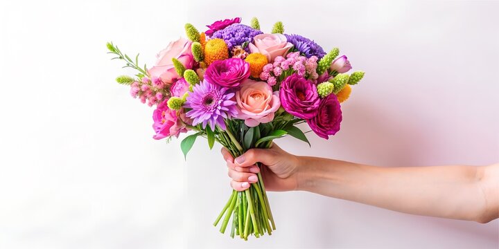 a bouquet of different flowers, in the hand on the macro background, sale of flowers, wildflowers, phone background, flower exhibition, flower festival, wedding bouquet, florist
