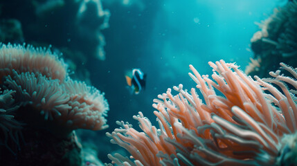 Underwater coral reef. Vibrant coral reef underwater with a variety of corals and marine life..
