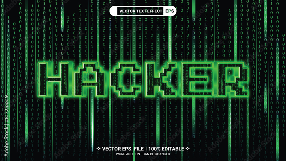 Poster hacker editable 3d vector text style effect with hacker matrix background