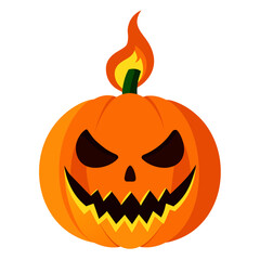 A jack-o-lantern with a spooky grin and a burning candle inside for Halloween.