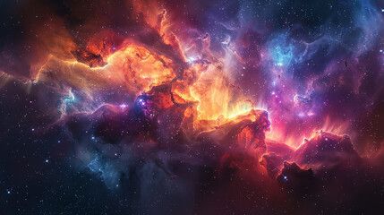 Fototapeta premium Breathtaking Landscape Photo of a Colorful Space Nebula Capturing the Vibrant Beauty and Wonders of the Cosmos