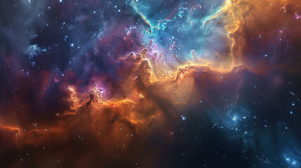 Naklejka premium Breathtaking Landscape Photo of a Colorful Space Nebula Capturing the Vibrant Beauty and Wonders of the Cosmos