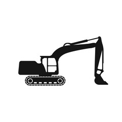 Excavator vector black icon. Logo of construction and agricultural machinery vector. Special equipment vector. Black simple tractor icon on white background. Vector illustration.