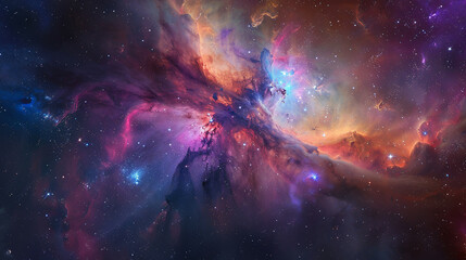 Breathtaking Landscape Photo of a Colorful Space Nebula Capturing the Vibrant Beauty and  Wonders...