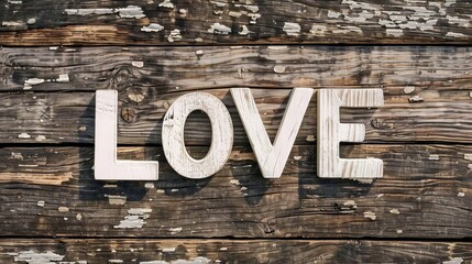 White wooden love letters on wood