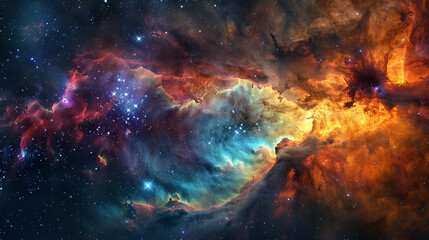 Fototapeta premium Breathtaking Landscape Photo of a Colorful Space Nebula Capturing the Vibrant Beauty and Wonders of the Cosmos
