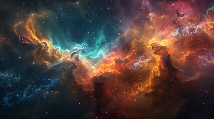 Fototapeta premium Breathtaking Landscape Photo of a Colorful Space Nebula Capturing the Vibrant Beauty and Wonders of the Cosmos