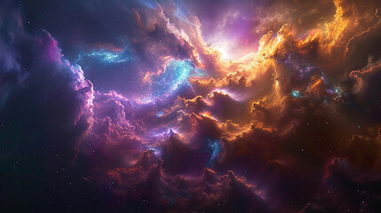 Naklejka premium Breathtaking Landscape Photo of a Colorful Space Nebula Capturing the Vibrant Beauty and Wonders of the Cosmos