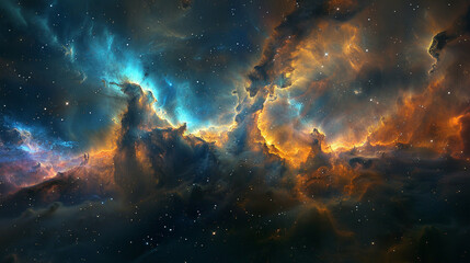 Fototapeta premium Breathtaking Landscape Photo of a Colorful Space Nebula Capturing the Vibrant Beauty and Wonders of the Cosmos