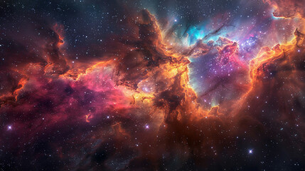 Naklejka premium Breathtaking Landscape Photo of a Colorful Space Nebula Capturing the Vibrant Beauty and Wonders of the Cosmos
