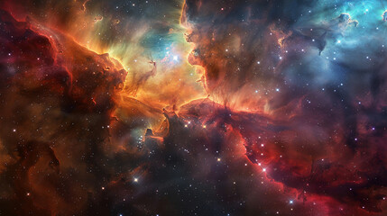 Fototapeta premium Breathtaking Landscape Photo of a Colorful Space Nebula Capturing the Vibrant Beauty and Wonders of the Cosmos