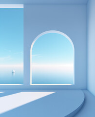 Window in the sky in blue colors and view on sea.