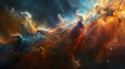 Fototapeta premium Breathtaking Landscape Photo of a Colorful Space Nebula Capturing the Vibrant Beauty and Wonders of the Cosmos
