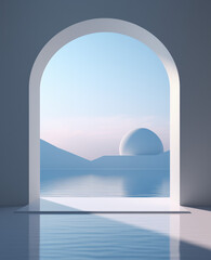 Window in the sky in blue colors and view on sea.