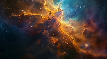 Fototapeta premium Breathtaking Landscape Photo of a Colorful Space Nebula Capturing the Vibrant Beauty and Wonders of the Cosmos