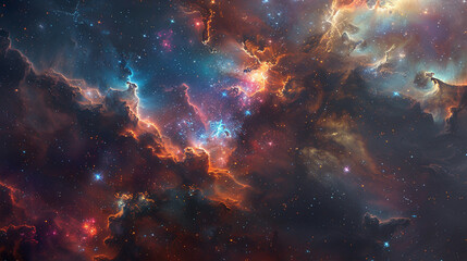 Naklejka premium Breathtaking Landscape Photo of a Colorful Space Nebula Capturing the Vibrant Beauty and Wonders of the Cosmos