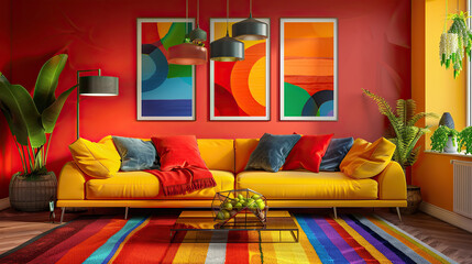 Art Home. Modern living room Interior with sofa and paintings