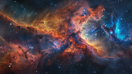 Fototapeta premium Breathtaking Landscape Photo of a Colorful Space Nebula Capturing the Vibrant Beauty and Wonders of the Cosmos